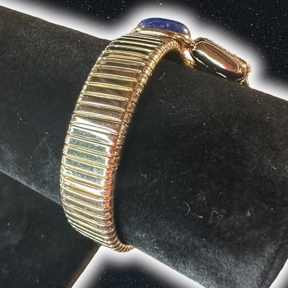 Princess Diana / Meghan Markle Inspired Blue Gemstone & CZ Goldtone Bracelet - Picture 6 of 16